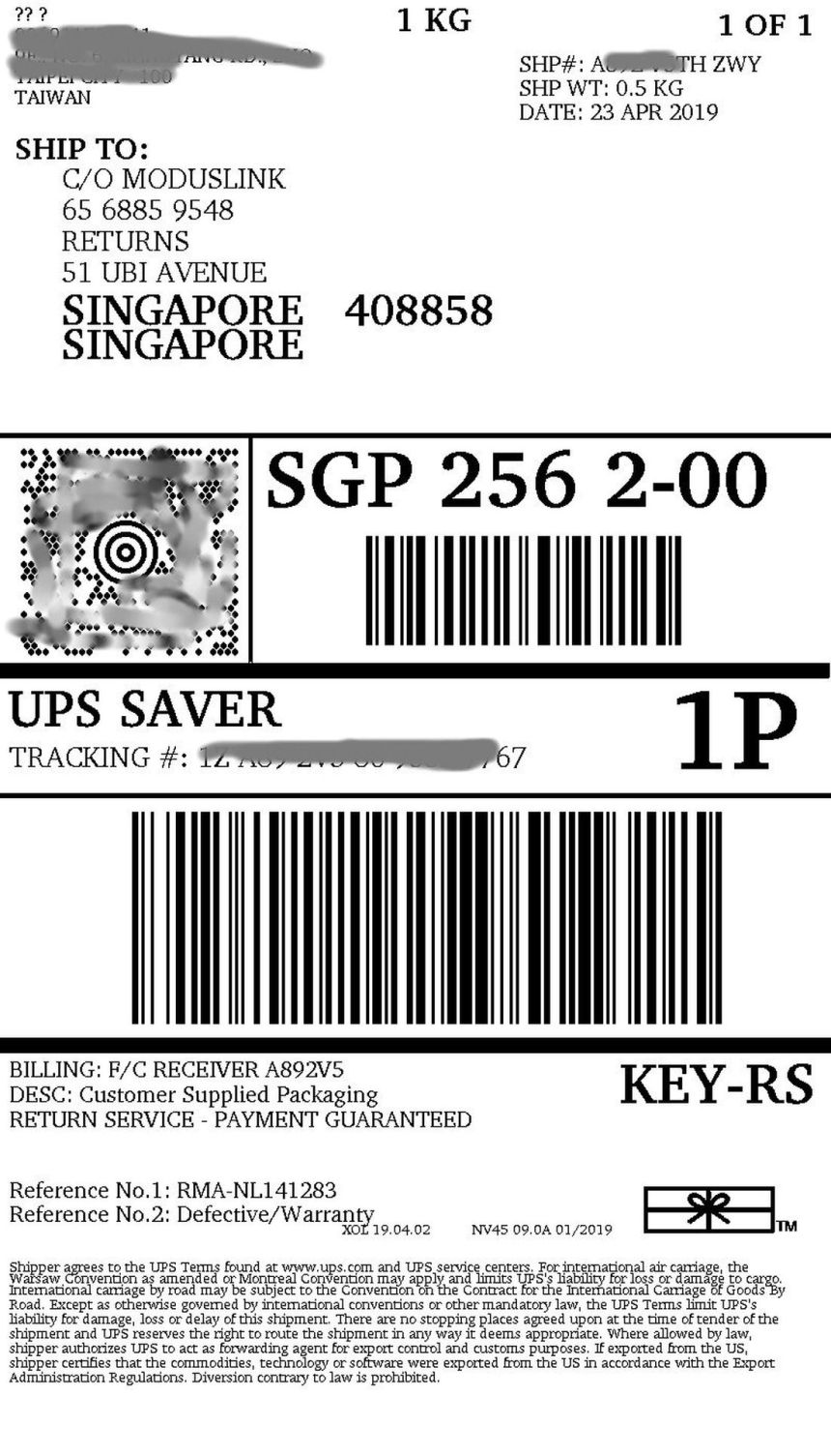 Return Label 1ZA892V58693327767_